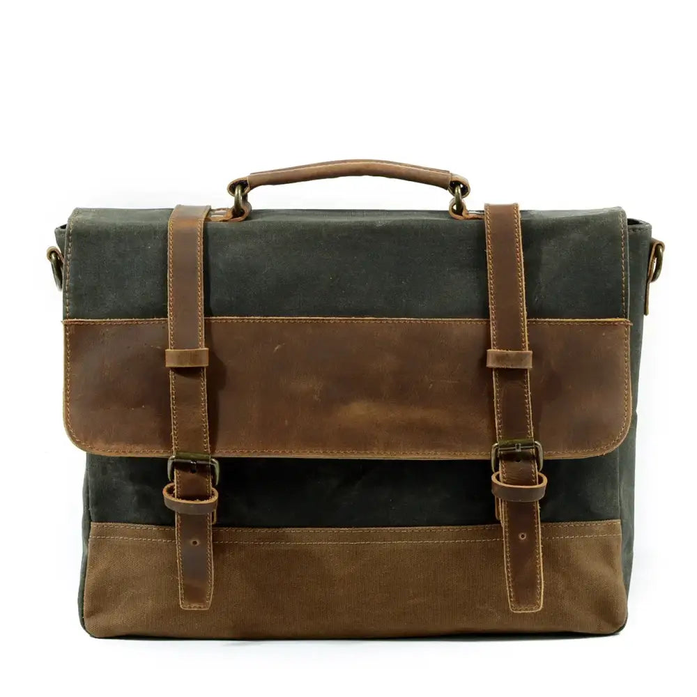 Men’s Leather Canvas Messenger Bag – Vintage Laptop Carry - Green