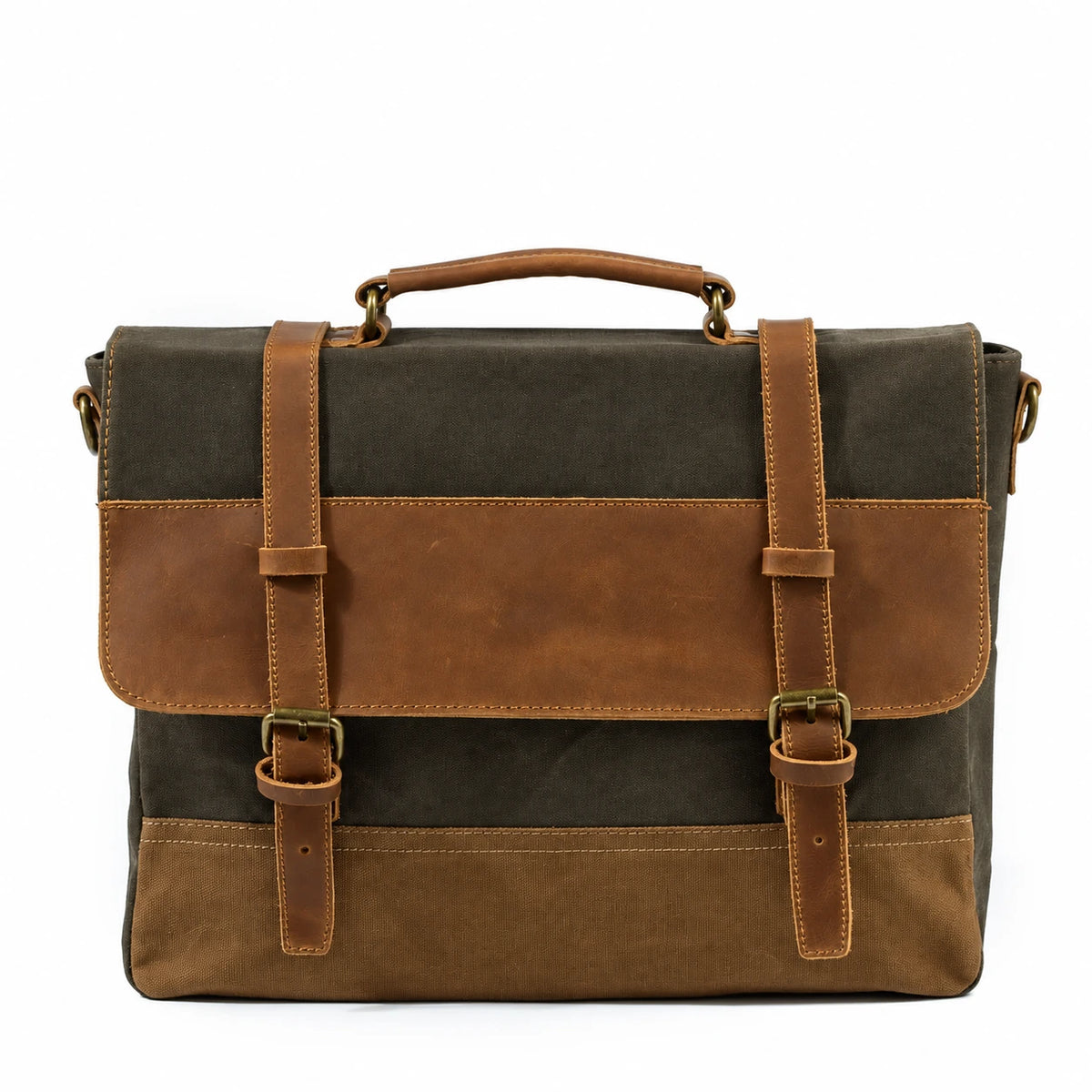Men’s Leather Canvas Messenger Bag – Vintage Laptop Carry - Green