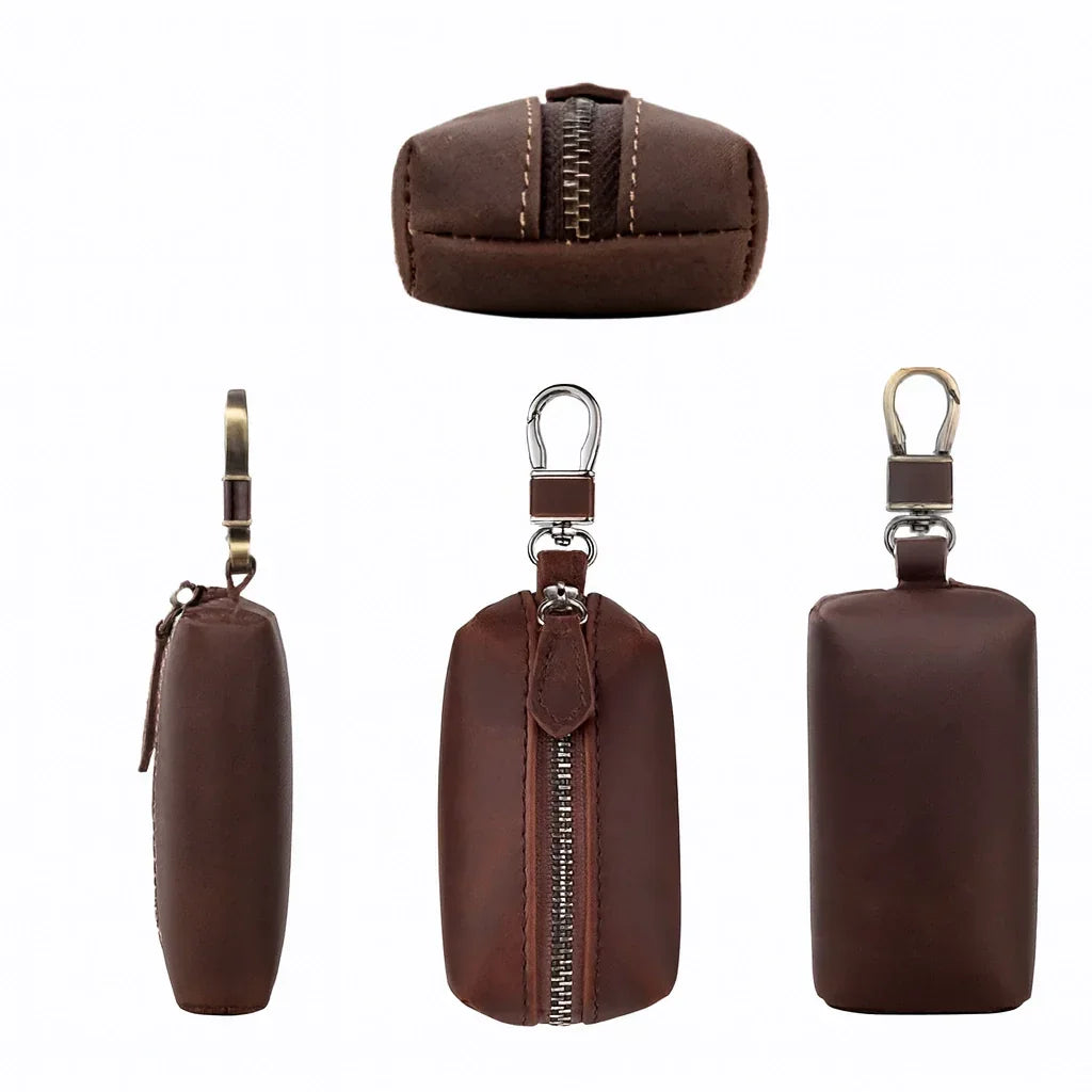 Men’s Leather Car Key Holder - Zip Pouch with Clip