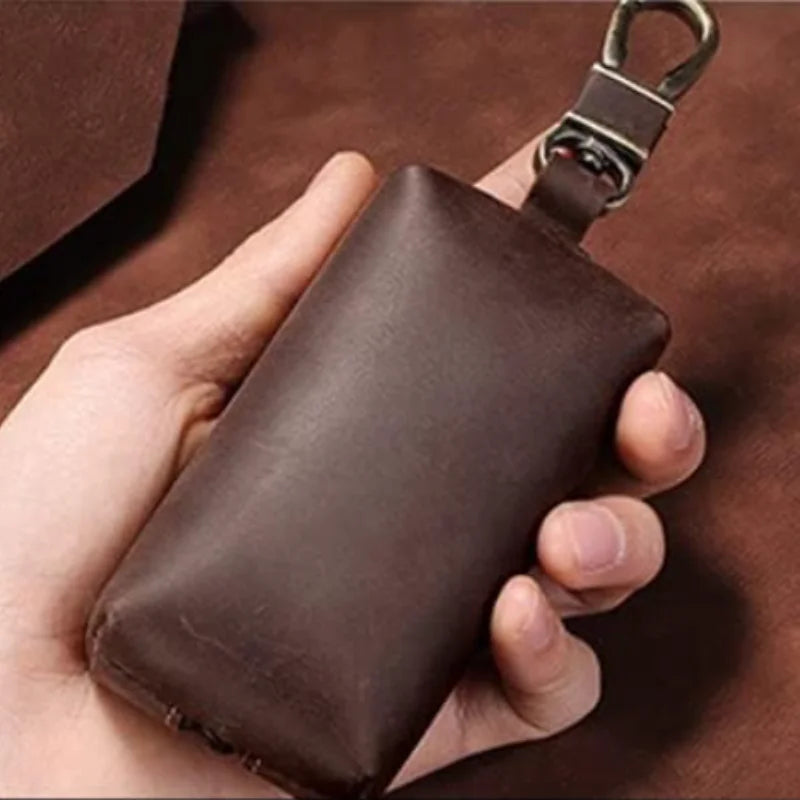 Men’s Leather Car Key Holder - Zip Pouch with Clip
