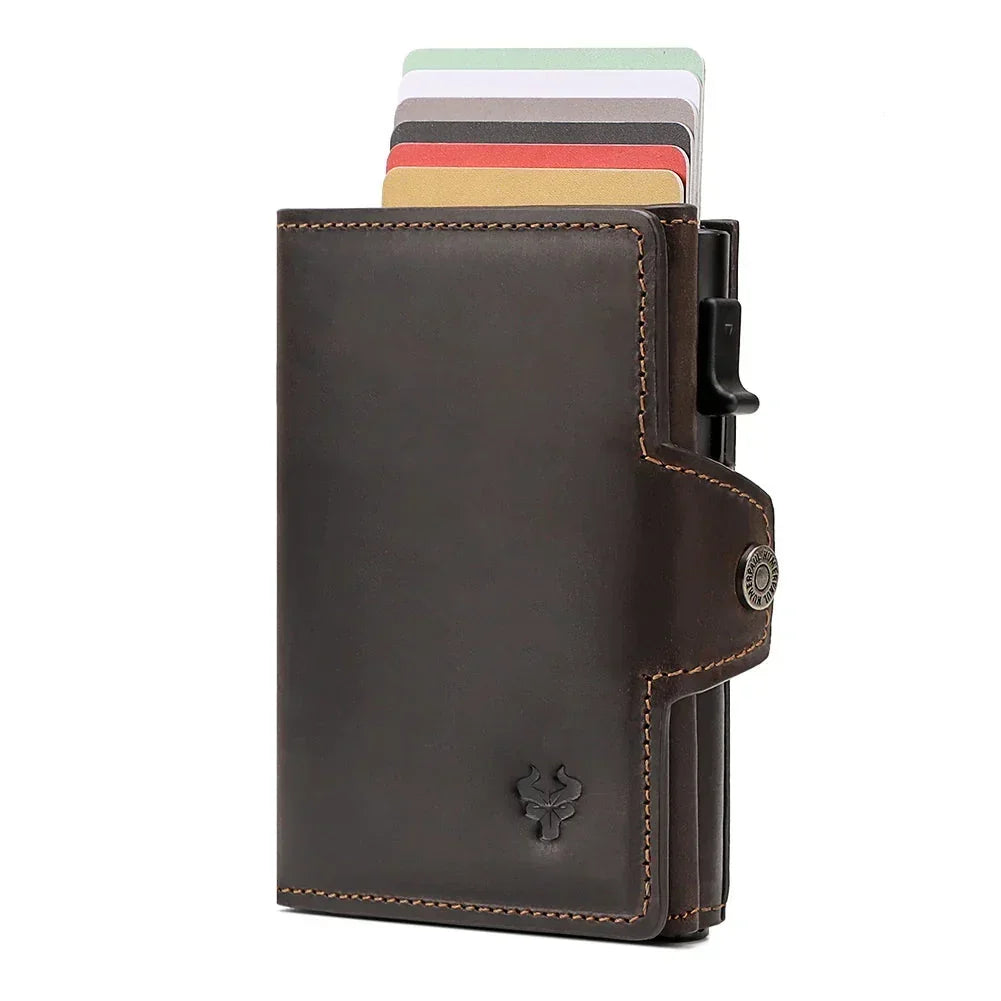 Men’s Leather Card Holder - RFID Wallet with Coin Pocket - Coffee