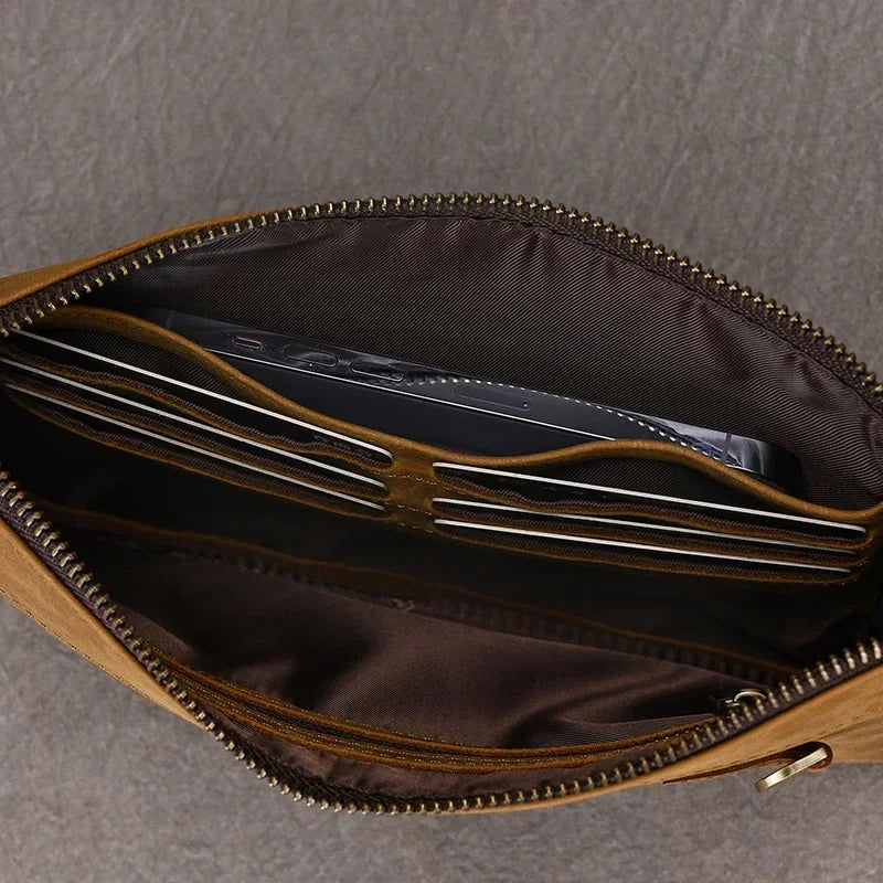Men’s Leather Card Holder Wallet - 6-Slot Wrist Pouch