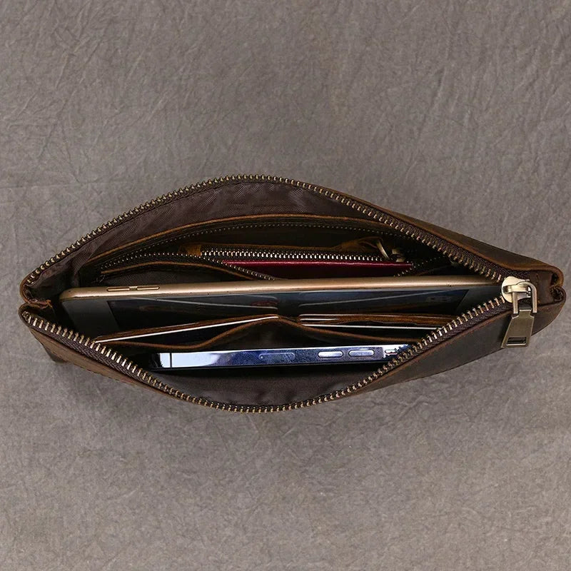 Men’s Leather Card Holder Wallet - 6-Slot Wrist Pouch