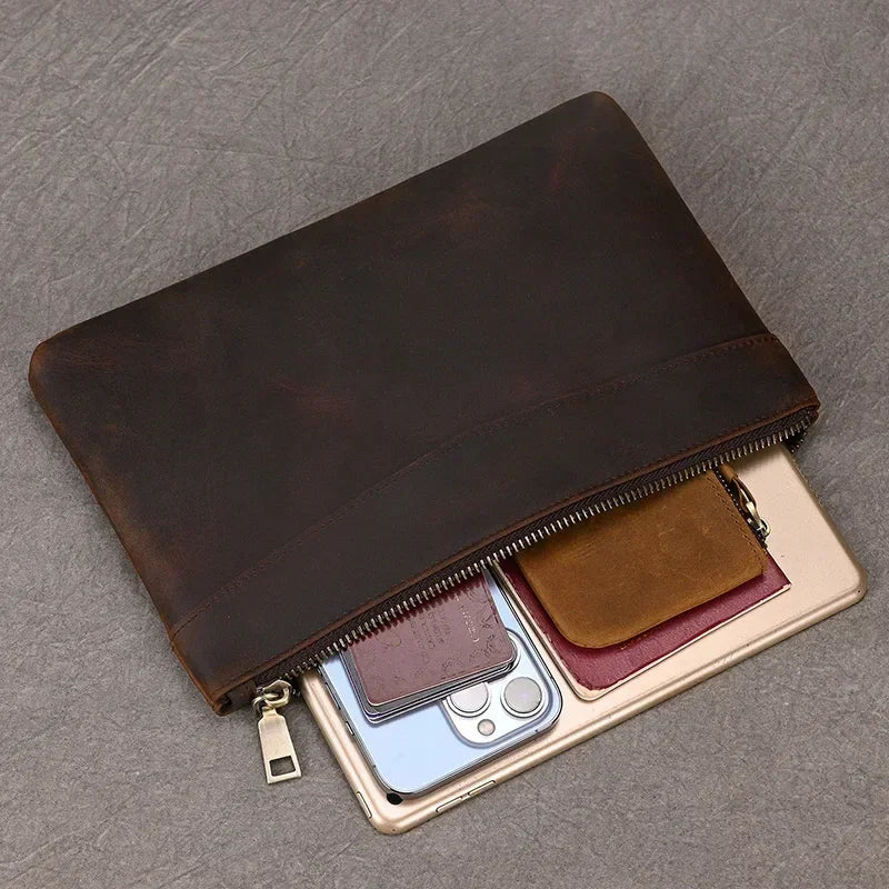 Men’s Leather Card Holder Wallet - 6-Slot Wrist Pouch