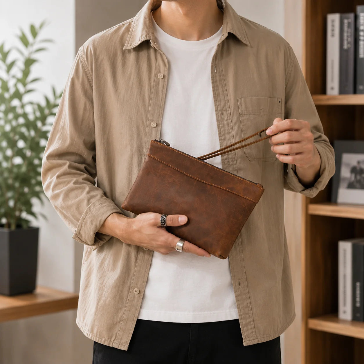 Men’s Leather Card Holder Wallet - 6-Slot Wrist Pouch