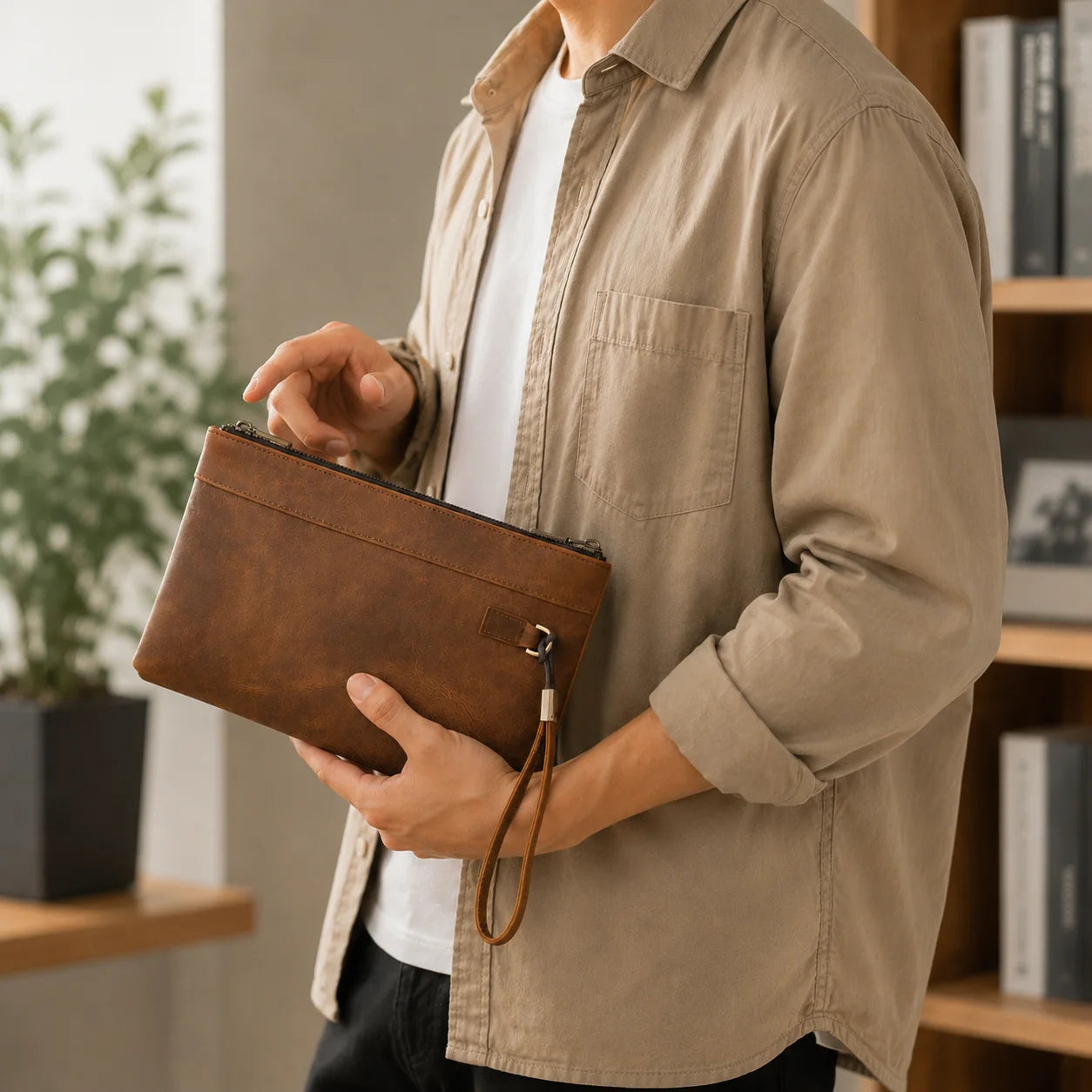 Men’s Leather Card Holder Wallet - 6-Slot Wrist Pouch