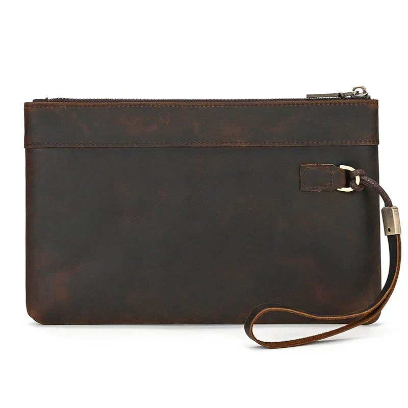 Men’s Leather Card Holder Wallet - 6-Slot Wrist Pouch - Dark brown