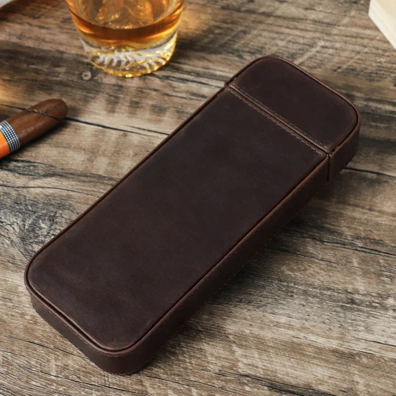 Men’s Leather Cigar Case - 3-Cigar Travel Holder - Brown
