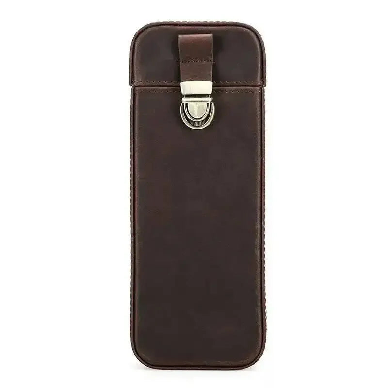 Men’s Leather Cigar Case - 3-Cigar Travel Holder - Brown