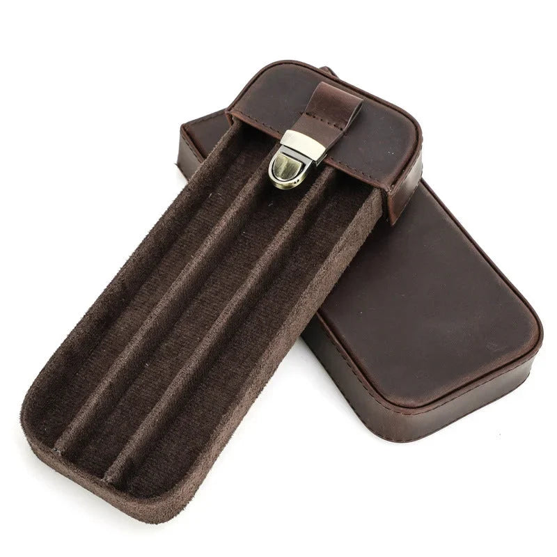 Men’s Leather Cigar Case - 3-Cigar Travel Holder - Brown