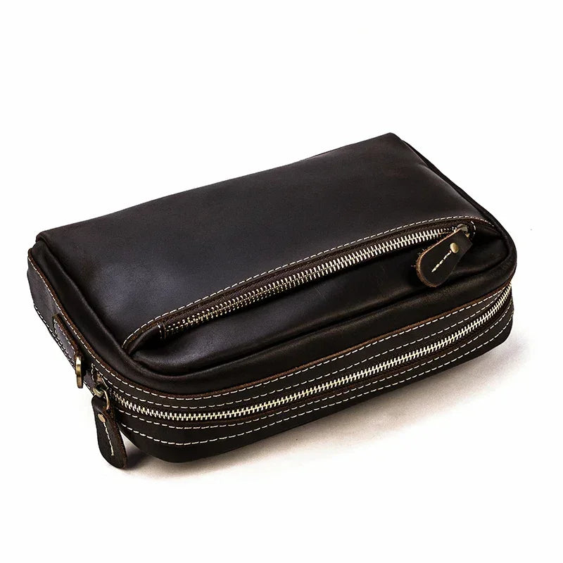Men’s Leather Clutch Bag - Detachable Crossbody Strap