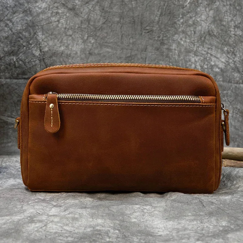 Men’s Leather Clutch Bag - Detachable Crossbody Strap