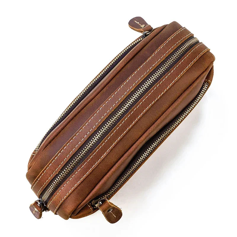Men’s Leather Clutch Bag - Detachable Crossbody Strap