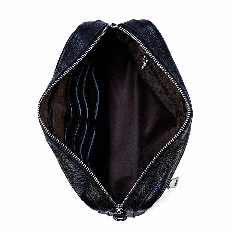 Men’s Leather Clutch Bag - Detachable Crossbody Strap