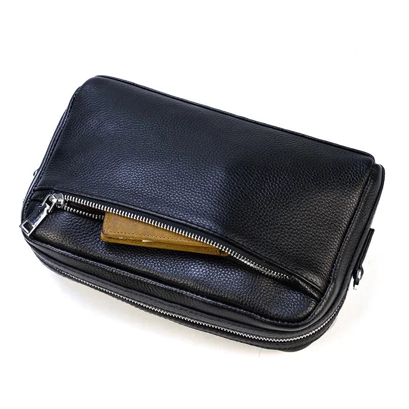 Men’s Leather Clutch Bag - Detachable Crossbody Strap