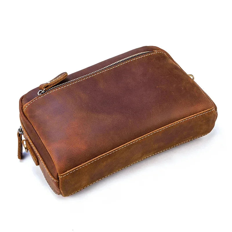 Men’s Leather Clutch Bag - Detachable Crossbody Strap