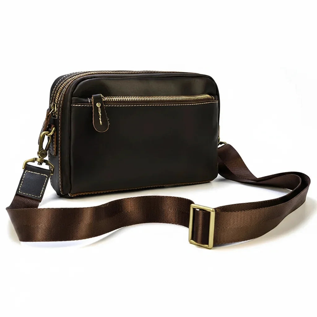 Men’s Leather Clutch Bag - Detachable Crossbody Strap