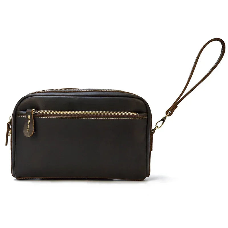 Men’s Leather Clutch Bag - Detachable Crossbody Strap