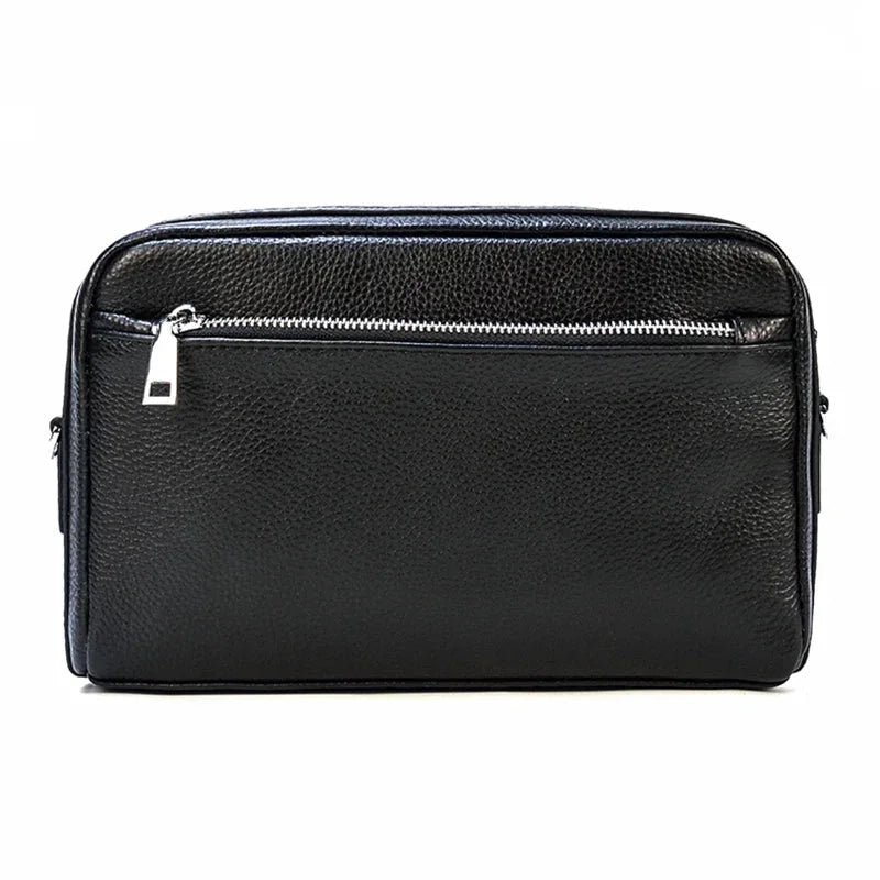Men’s Leather Clutch Bag - Detachable Crossbody Strap - Black