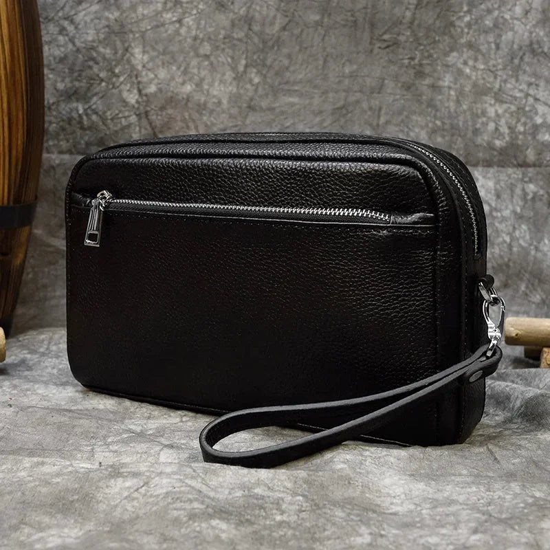 Men’s Leather Clutch Bag - Detachable Crossbody Strap