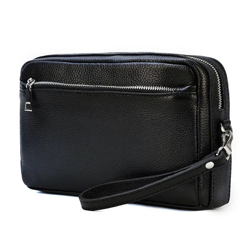 Men’s Leather Clutch Bag - Detachable Crossbody Strap