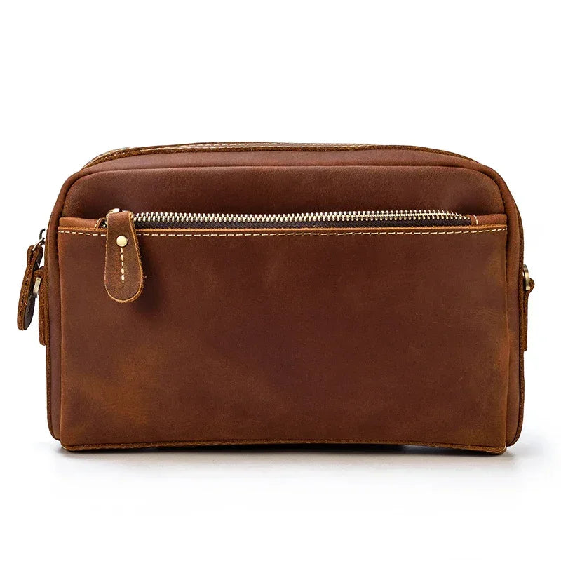 Men’s Leather Clutch Bag - Detachable Crossbody Strap - Brown
