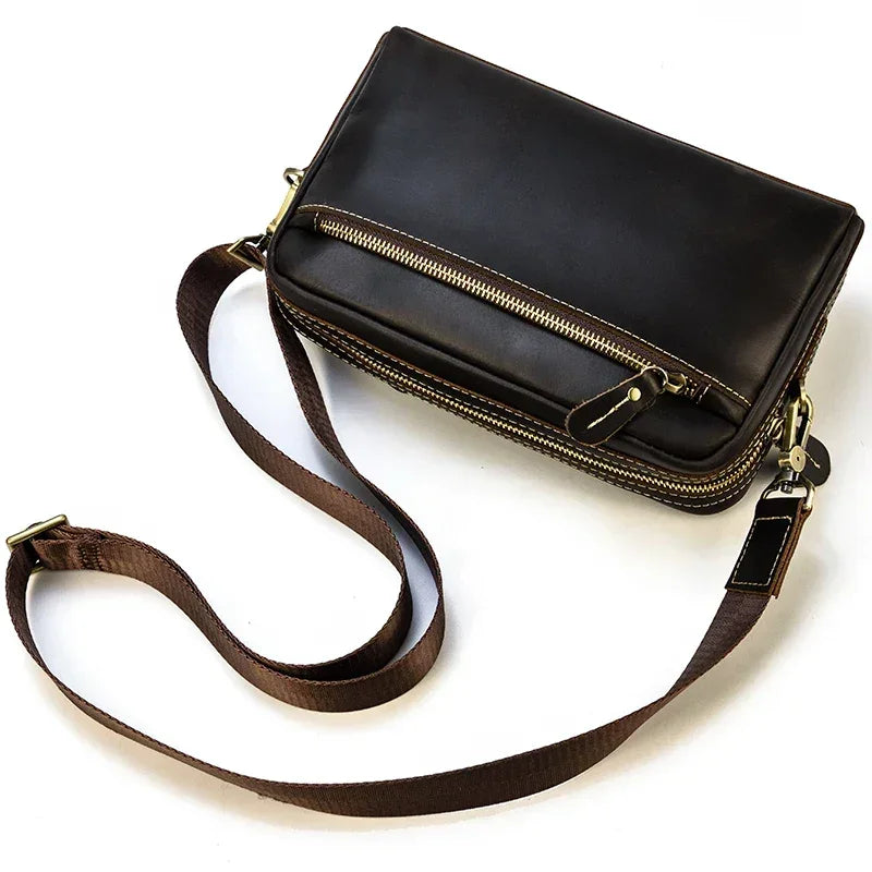 Men’s Leather Clutch Bag - Detachable Crossbody Strap