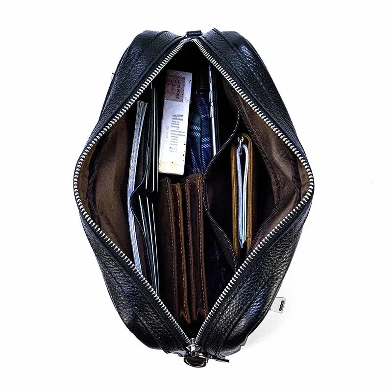 Men’s Leather Clutch Bag - Detachable Crossbody Strap