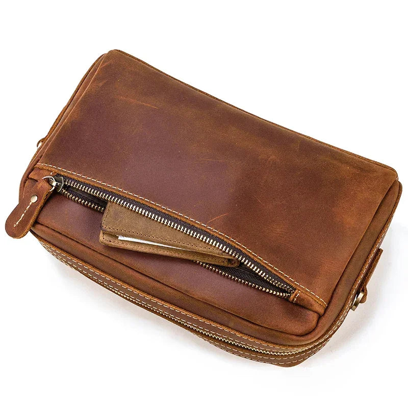 Men’s Leather Clutch Bag - Detachable Crossbody Strap