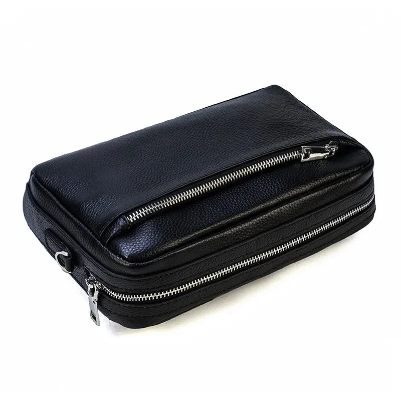 Men’s Leather Clutch Bag - Detachable Crossbody Strap