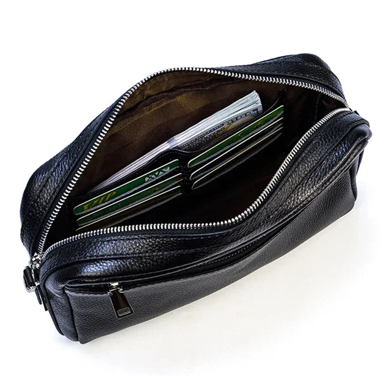 Men’s Leather Clutch Bag - Detachable Crossbody Strap