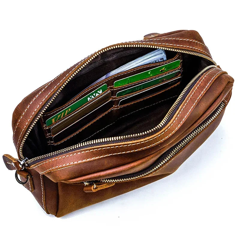Men’s Leather Clutch Bag - Detachable Crossbody Strap