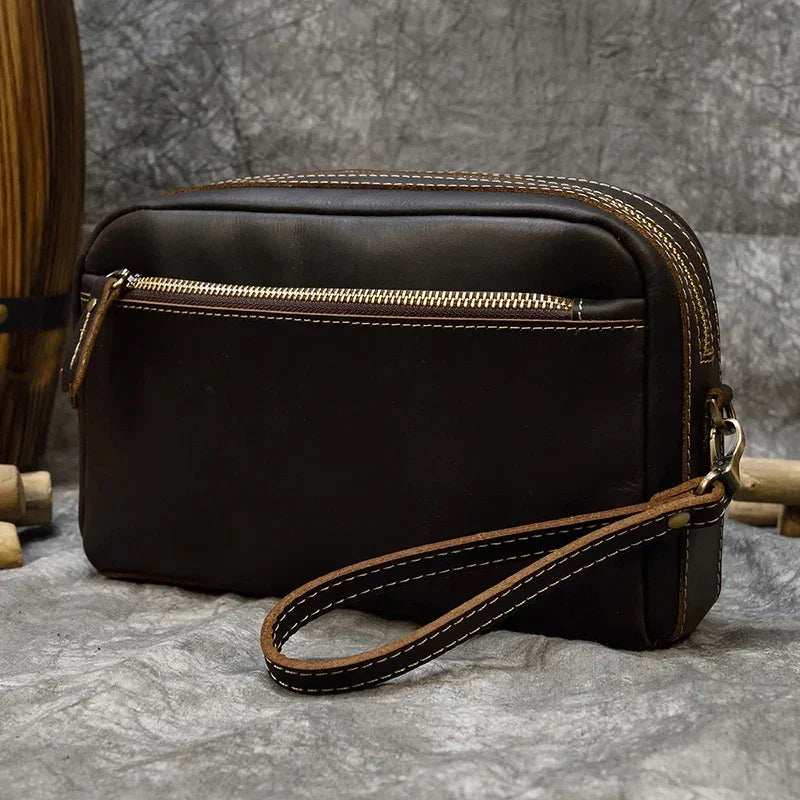Men’s Leather Clutch Bag - Detachable Crossbody Strap