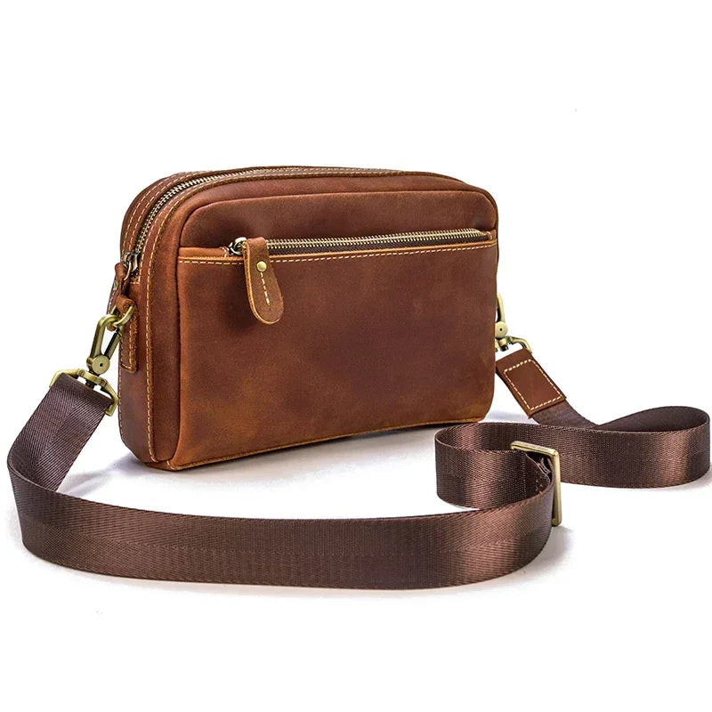 Men’s Leather Clutch Bag - Detachable Crossbody Strap
