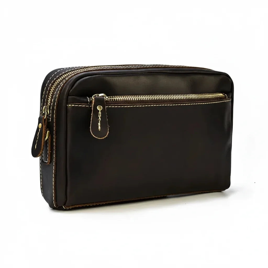 Men’s Leather Clutch Bag - Detachable Crossbody Strap