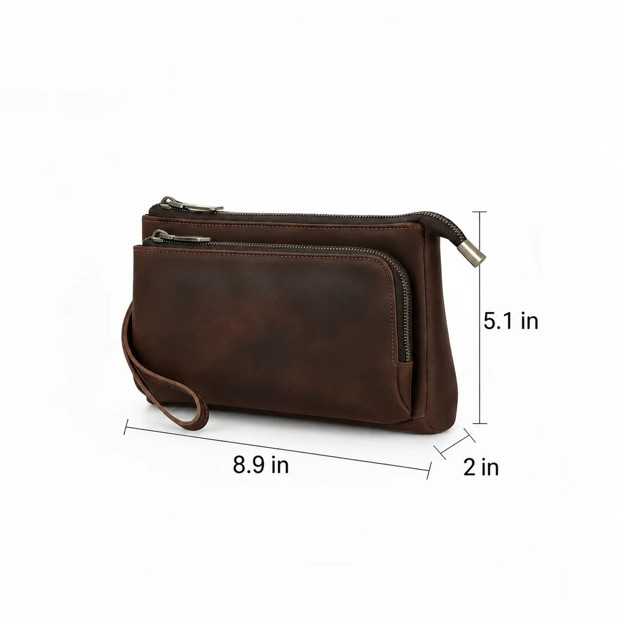 Men’s Leather Clutch Bag - Double Zip Travel Organizer