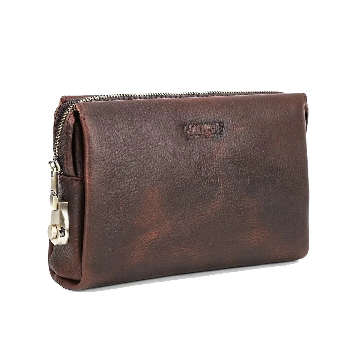 Men’s Leather Clutch Bag with Combination Lock - Secure Travel Case - Brown