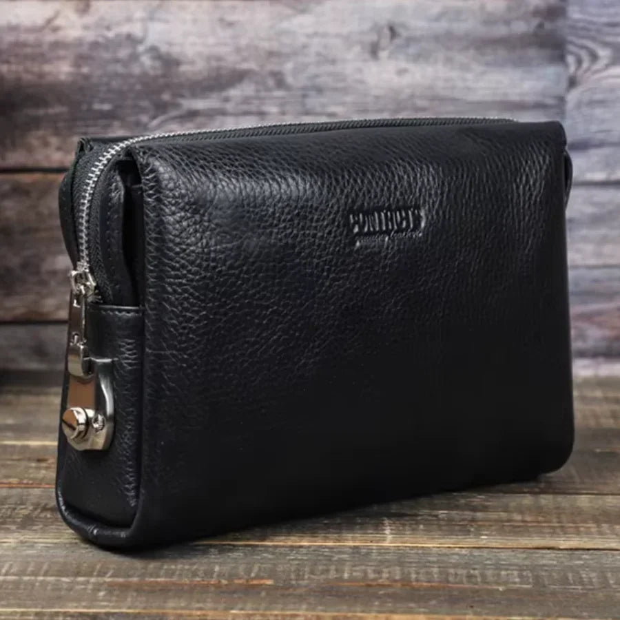 Men’s Leather Clutch Bag with Combination Lock - Secure Travel Case