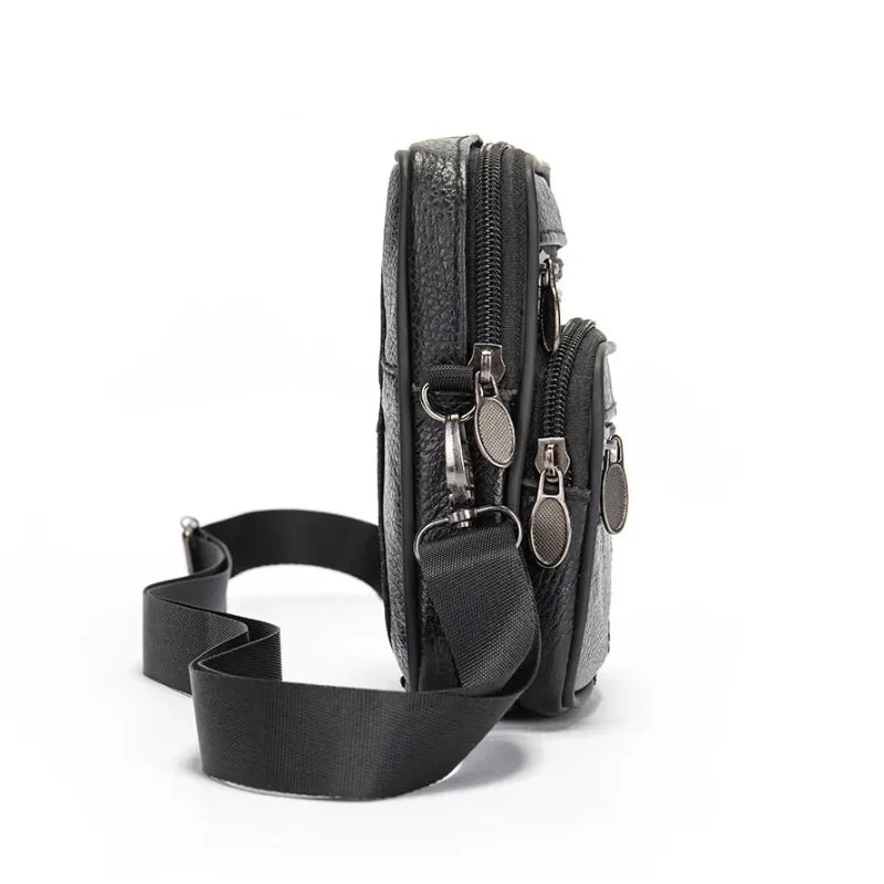 Men’s Leather Crossbody Bag - Compact 4-Pocket Organizer