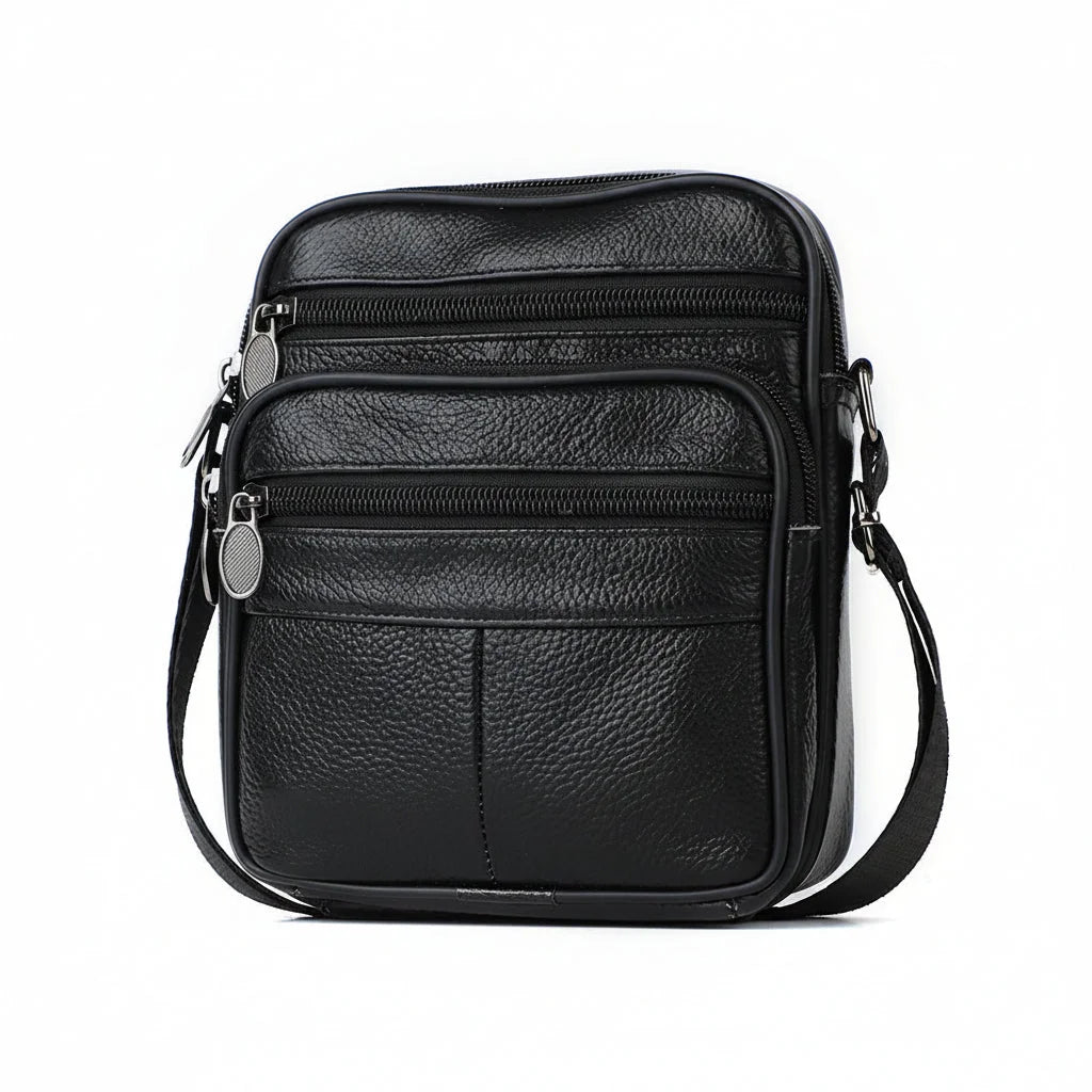 Men’s Leather Crossbody Bag - Compact 4-Pocket Organizer