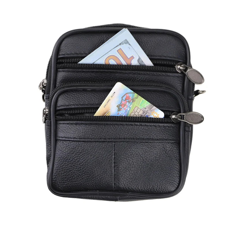 Men’s Leather Crossbody Bag - Compact 4-Pocket Organizer