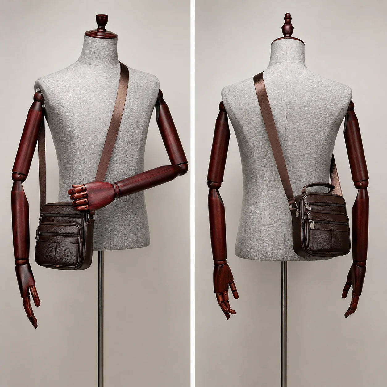 Men’s Leather Crossbody Bag - Compact 4-Pocket Organizer