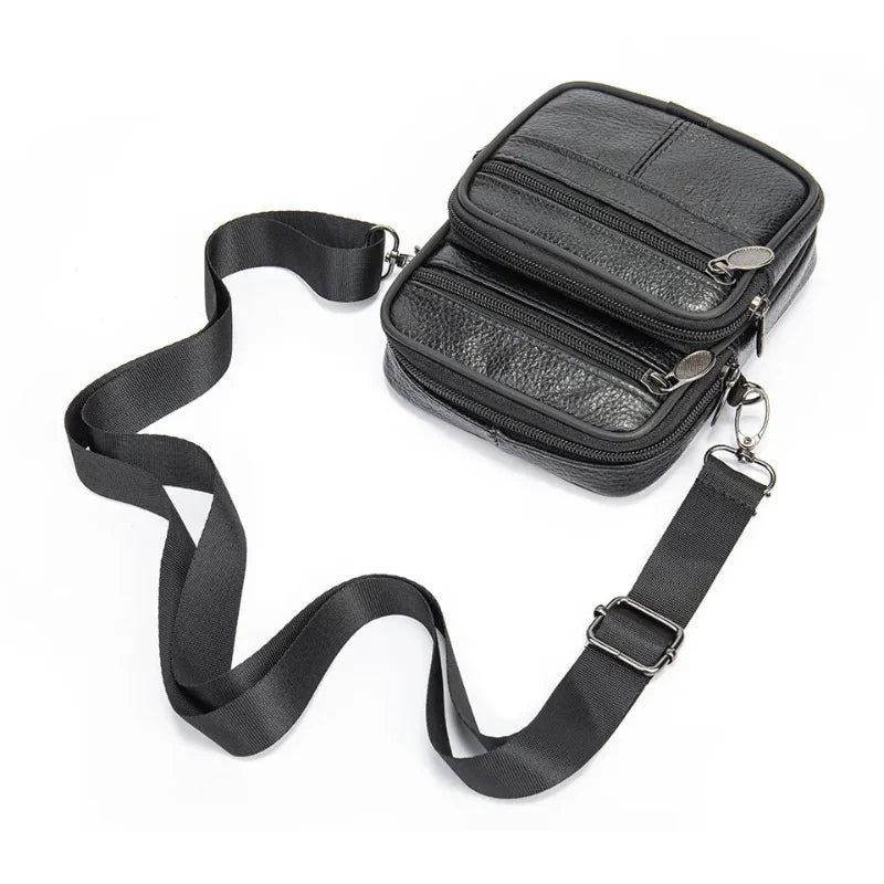 Men’s Leather Crossbody Bag - Compact 4-Pocket Organizer