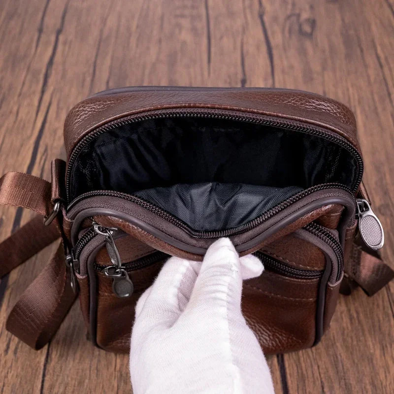 Men’s Leather Crossbody Bag - Compact 4-Pocket Organizer