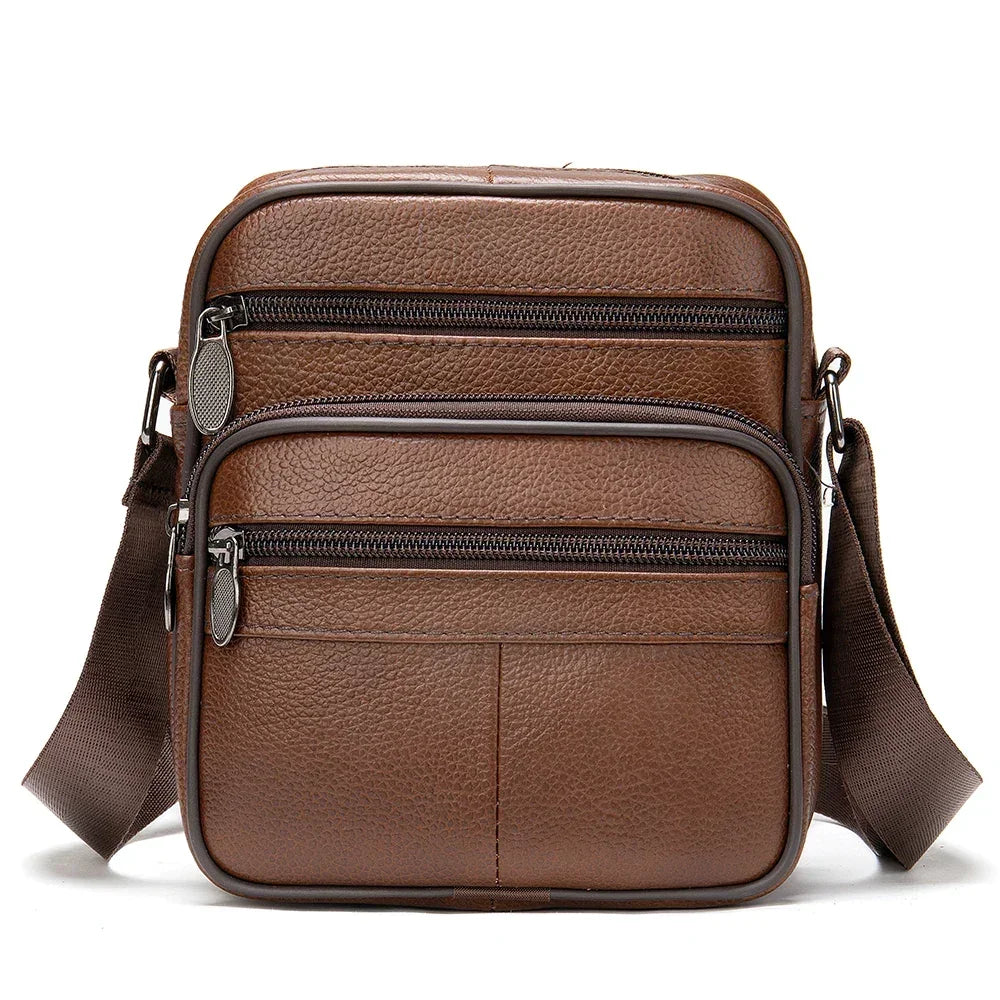 Men’s Leather Crossbody Bag - Compact 4-Pocket Organizer - Brown