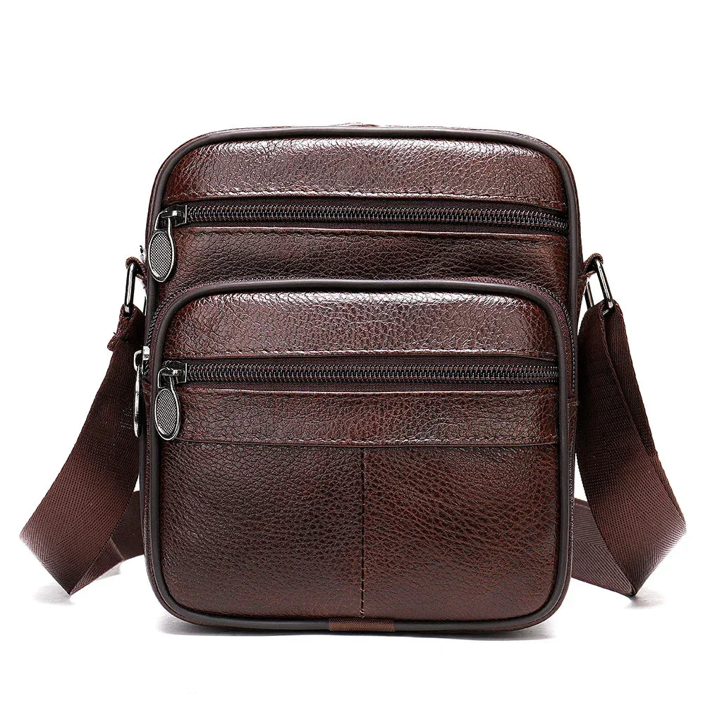 Men’s Leather Crossbody Bag - Compact 4-Pocket Organizer - Dark brown