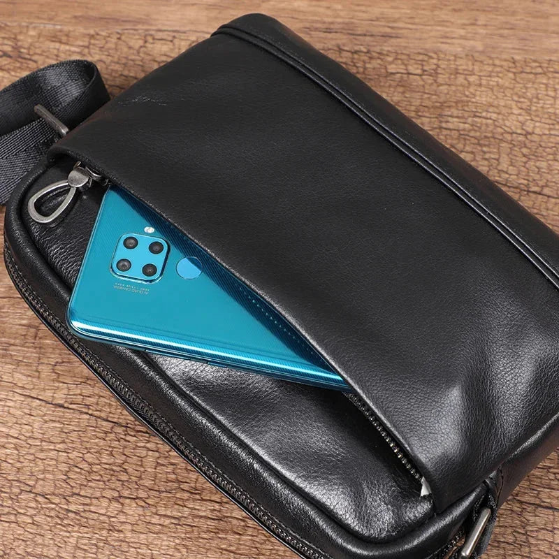 Men’s Leather Crossbody Bag - Compact Everyday Carry Bag
