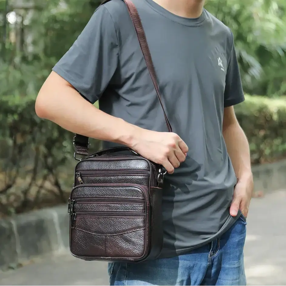 Men’s Leather Crossbody Bag – Compact Multi-Pocket Everyday Bag