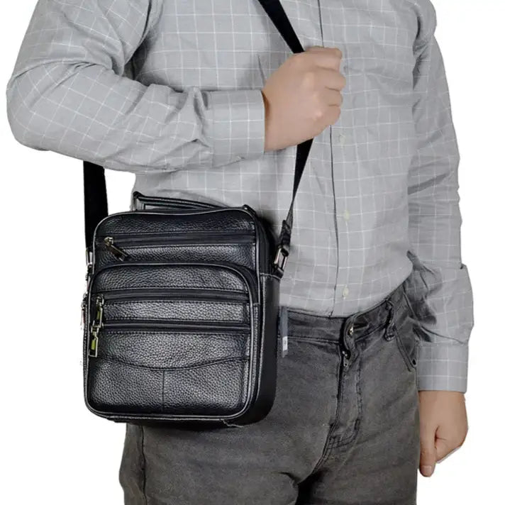Men’s Leather Crossbody Bag – Compact Multi-Pocket Everyday Bag