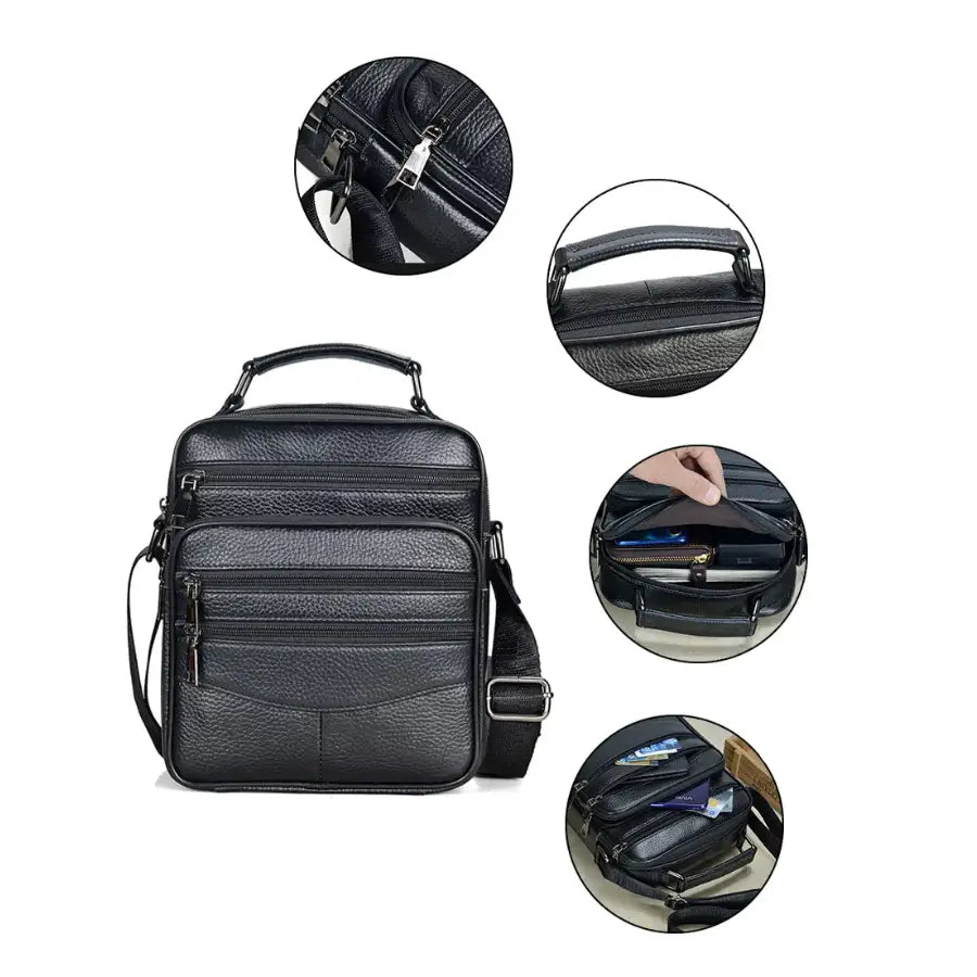 Men’s Leather Crossbody Bag – Compact Multi-Pocket Everyday Bag